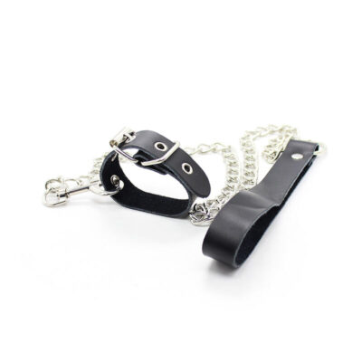 Ohmama colar com suporte de couro para pênis e corrente de metal ohmama fetish caliente. Pt