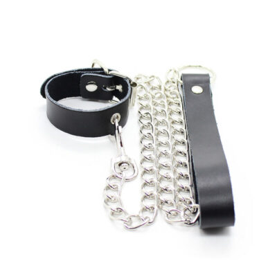 Ohmama colar com suporte de couro para pênis e corrente de metal ohmama fetish caliente. Pt