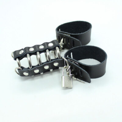 Ohmama fetiche correia de couro anel de metal gaiola com divisor de bola ohmama fetish caliente. Pt