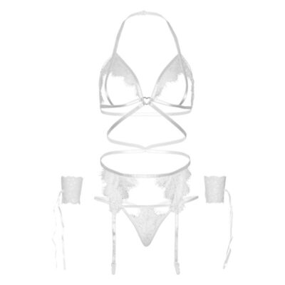 CONJUNTO DE QUATRO PEÇAS LEG AVENUE, SUTIÃ, FIO DENTAL, CINTA-LIGA E PUNHOS DE PULSO TAMANHO ÚNICO - BRANCO 10 Conjunto de quatro peças leg avenue, sutiã, fio dental, cinta-liga e punhos de pulso tamanho único - branco leg avenue sets caliente. Pt