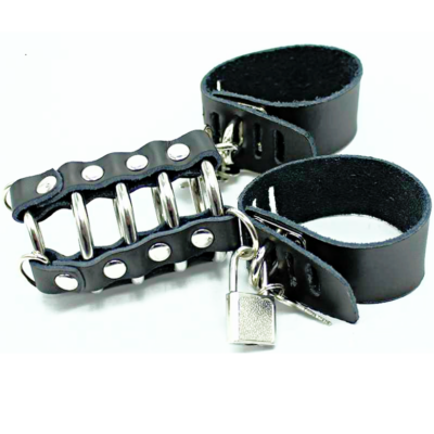 Alternative view of OHMAMA FETICHE CORREIA DE COURO ANEL DE METAL GAIOLA COM DIVISOR DE BOLA