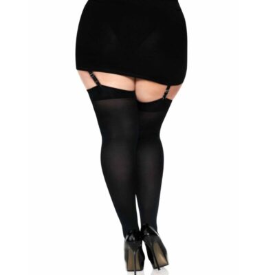 Leg avenue negro nylon coxas com laço preto tamanho plus leg avenue hosiery caliente. Pt