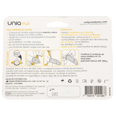 Alternative view of UNIQ PULL SEM LÁTEX PRESERVATIVOS COM TIRAS 3 UNIDADES