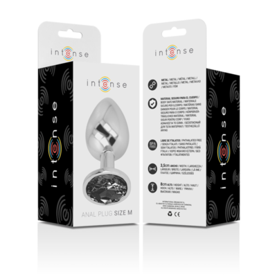 Intense - plugue anal de alumínio metal com vidro preto tamanho m intense anal toys caliente. Pt