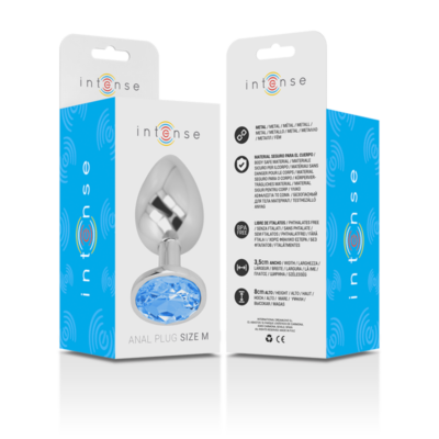 Intense - plugue anal de alumínio de metal com vidro azul tamanho m intense anal toys caliente. Pt