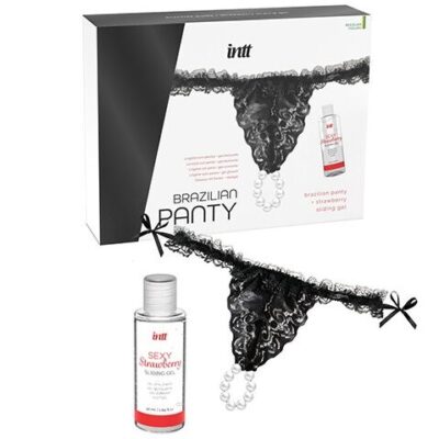 Intt - calça brasileira preta com pérolas e gel lubrificante 50ml intt releases caliente. Pt
