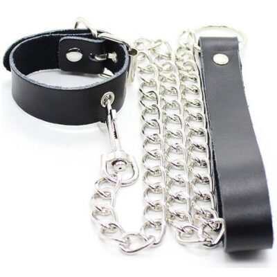 OHMAMA COLAR PARA PÊNIS E CINTO DE COURO COM CORRENTE DE METAL