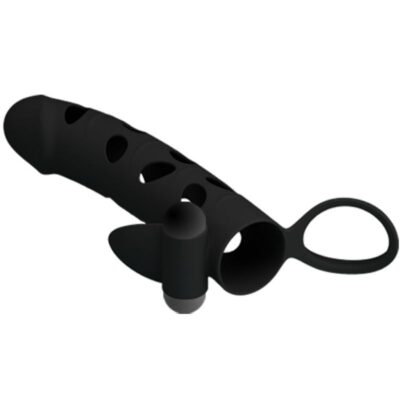 Manga de pênis vibrante de silicone bonito do amor com correias de esfera de 15,2 cm pretty love male caliente. Pt