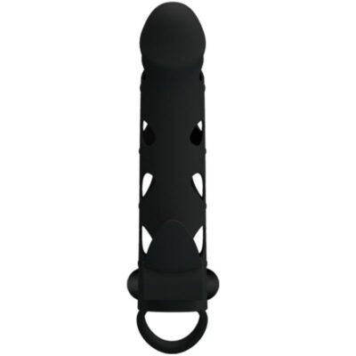 Manga de pênis vibrante de silicone bonito do amor com correias de esfera de 15,2 cm pretty love male caliente. Pt