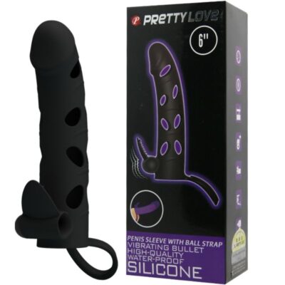 Manga de pênis vibrante de silicone bonito do amor com correias de esfera de 15,2 cm pretty love male caliente. Pt