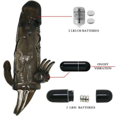 Tampa do pênis brave man com clit e estimulação anal bala dupla preta 16,5 cm baile for him caliente. Pt