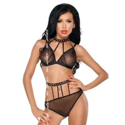 Me-seduce dotty conjunto de duas peças preto l / xl