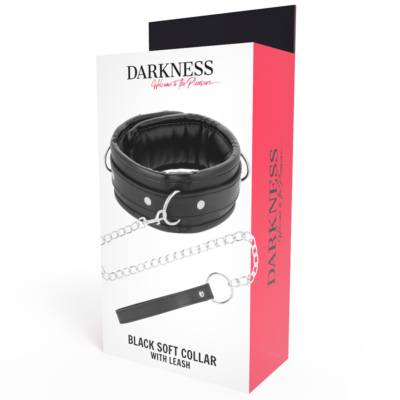 Darkness black soft collar with leash leather darkness bondage caliente. Pt
