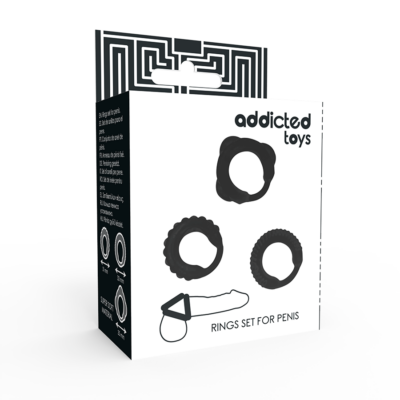ADDICTED TOYS SET 3 ANILLOS PENE NEGRO 8 Conjunto c-ring de brinquedos viciados preto addicted toys caliente. Pt