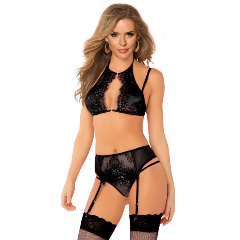 SUTIÃ DE LINGERIE RAINHA, CINTO DE GARTER E THONG ONE TAMANHO