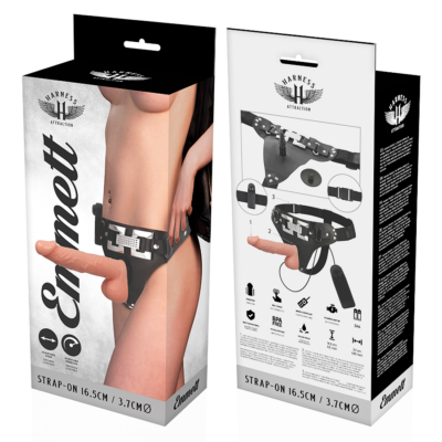 HARNESS ATTRACTION ÁRNES EMMETT REALISTICO VIBRADOR 16.5 X 3.7CM 13 Arnês de atração emmett deluxe carne 16,5 x 3,7 cm harness attraction caliente. Pt