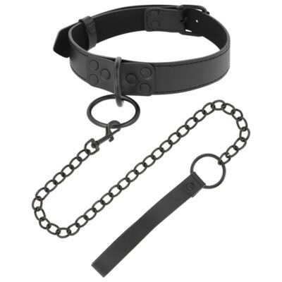 Alternative view of DARKNESS THIN BLACK FULL COLLAR  WITH LEASH