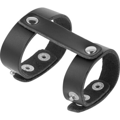 Alternative view of DARKNESS ADJUSTABLE LEATHER PENIS AND TESTICLES RING
