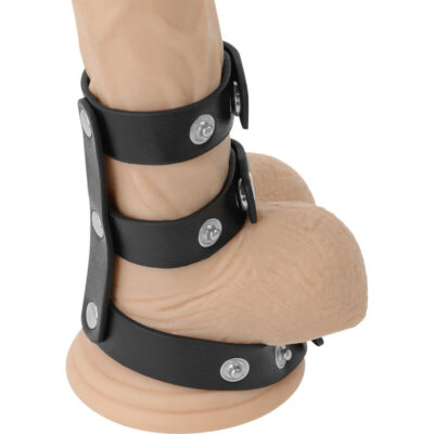 Darkness adjustable leather double penis and testicles ring darkness bondage caliente. Pt