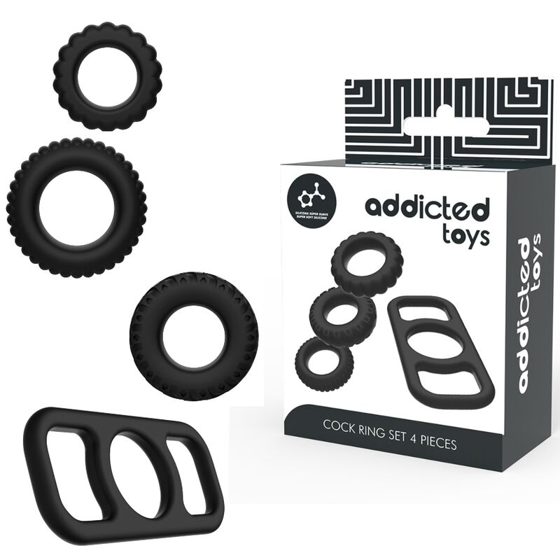 Addicted toys cock ring set 4 pieces silicone addicted toys caliente. Pt