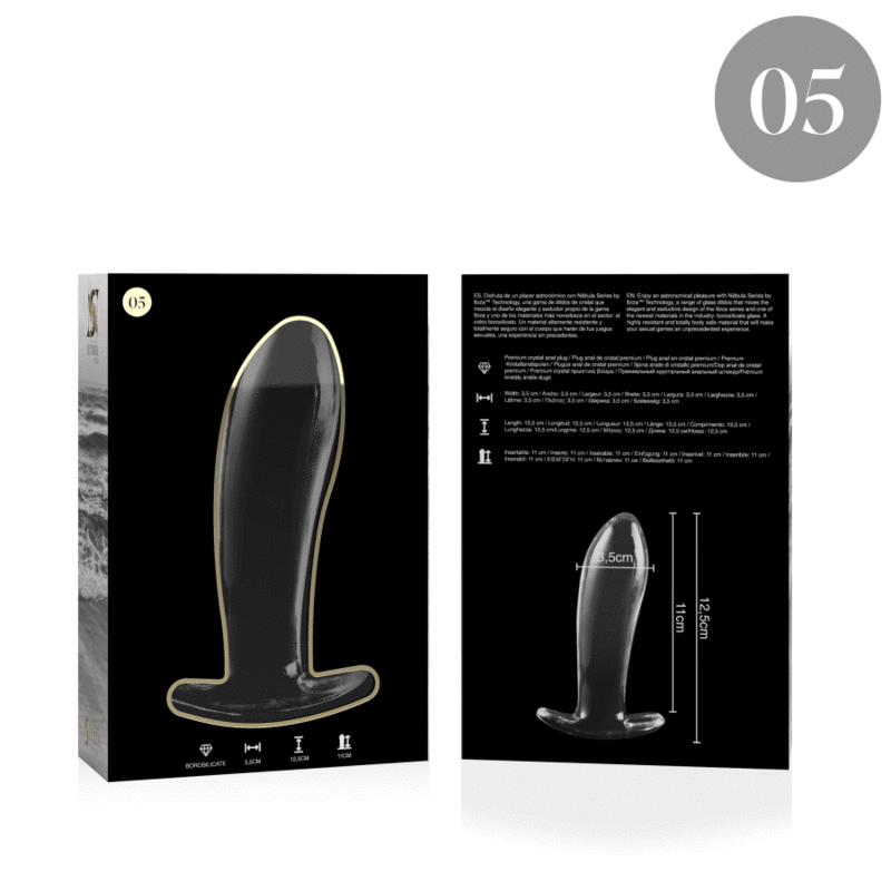 NEBULA SERIES BY IBIZA™ - MODELO 5 ANAL PLUG VIDRO BOROSILICADO 12,5 X 3,5 CM TRANSPARENTE