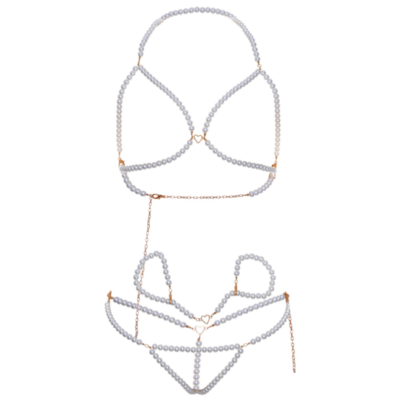 Leg avenue - conjunto de pulseiras de suti e tanga de pérolas leg avenue kink caliente. Pt