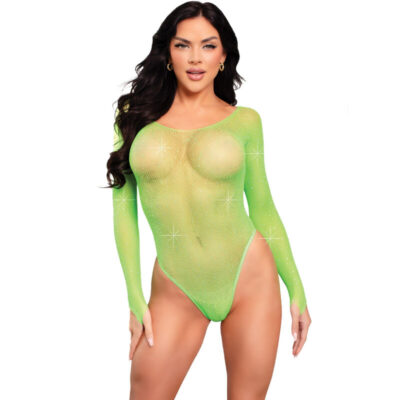 Leg avenue - body manga comprida cristalizado verde