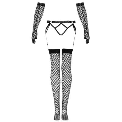 Livco corsetti fashion - conjunto nemalia liga + meias + luvas pretas livco corsetti sets caliente. Pt