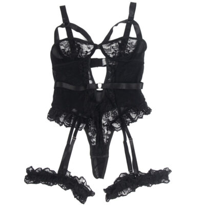 Subblime - teddy com liga com detalhe renda e tiras preto s/m subblime teddies caliente. Pt