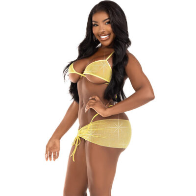 Leg avenue - conjunto três peças diamantes amarelo s/m leg avenue sets caliente. Pt
