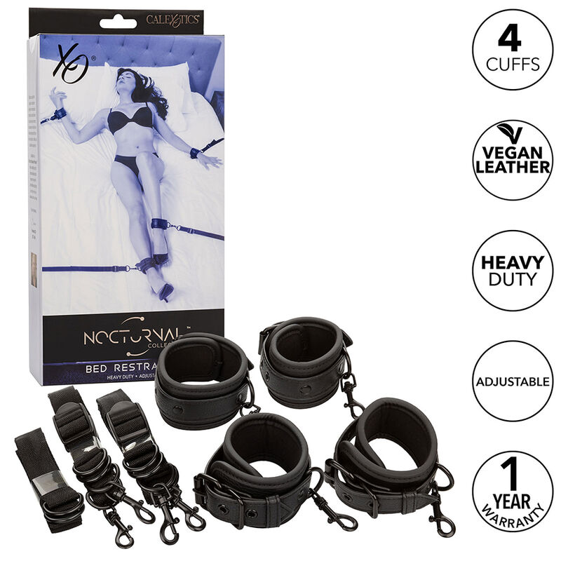 CALEXOTICS - NOCTURNAL RESTRIÇÕES DE CAMA COURO AJUSTÁVEL PRETO 1 Calexotics - nocturnal restrições de cama couro ajustável preto