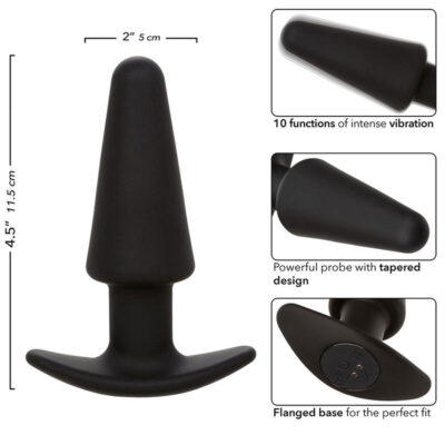 Calexotics - rock bottom plug anal cônico 10 vibrações silicone preto calexotics caliente. Pt