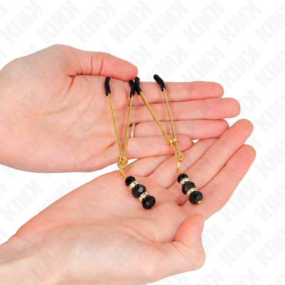 Kink - pinças finas douradas com 3 contas de vidro pretas 7 cm kink nipple grip caliente. Pt