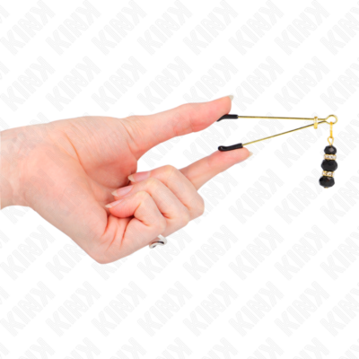 Kink - pinças finas douradas com 3 contas de vidro pretas 7 cm kink nipple grip caliente. Pt