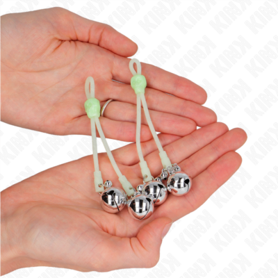 Kink - pinças de crânio luminosas com anel sinos ajustáveis verde / prata kink nipple grip caliente. Pt