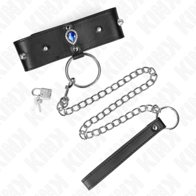 Kink - colar 65 cm com alça com diamantes azuis ajustável 36-43 cm x 5 cm kink collar & gag caliente. Pt