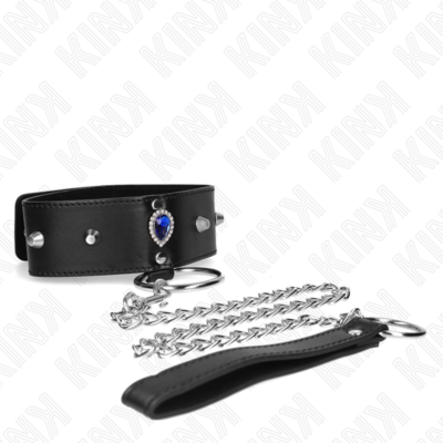 Kink - colar 65 cm com alça com diamantes azuis ajustável 36-43 cm x 5 cm kink collar & gag caliente. Pt