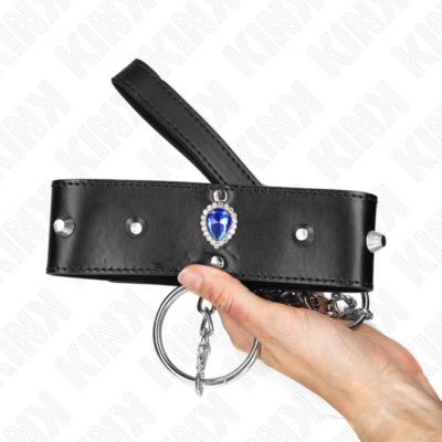 Kink - colar 65 cm com alça com diamantes azuis ajustável 36-43 cm x 5 cm kink collar & gag caliente. Pt