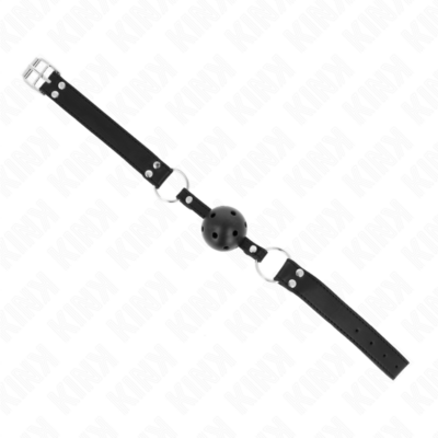 Kink - bola respirável 4 cm mordaça com rebite duplo modelo 1 preto 62,5 x 2,5 cm ajustável 42-58 cm kink collar & gag caliente. Pt