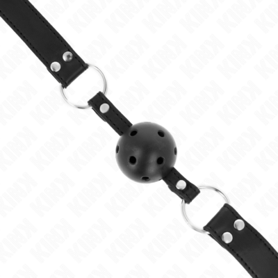 Kink - bola respirável 4 cm mordaça com rebite duplo modelo 1 preto 62,5 x 2,5 cm ajustável 42-58 cm kink collar & gag caliente. Pt