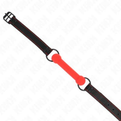 Kink - mordaça de osso com alça de couro vermelha ajustável 41-57 cm kink collar & gag caliente. Pt