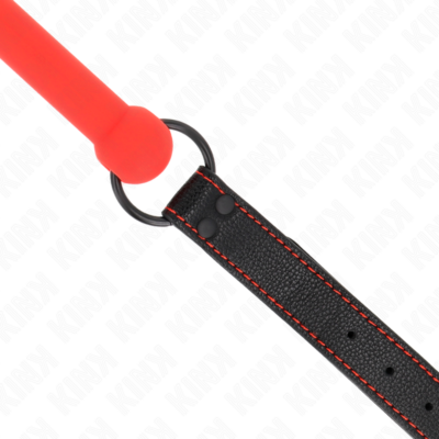 Kink - mordaça de osso com alça de couro vermelha ajustável 41-57 cm kink collar & gag caliente. Pt