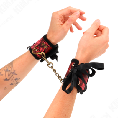 Kink - almofadas de pulso scandal vermelho-preto detalhes de renda 24,5 cm x 6,5 cm kink wrist restraint caliente. Pt