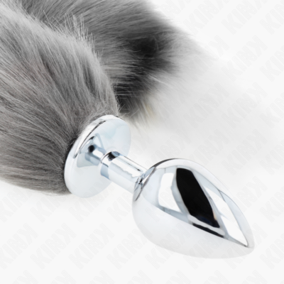 Kink - plug anal tamanho l 10 x 4 cm com cauda sintética 40 cm cinzento e branco kink pleasure plugs caliente. Pt
