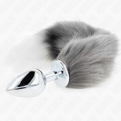 Kink - plug anal tamanho l 10 x 4 cm com cauda sintética 40 cm cinzento e branco kink pleasure plugs caliente. Pt