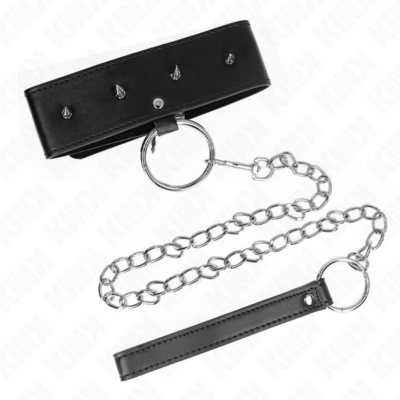 Kink - colar 65 cm com trela com pregos prata modelo 2 ajustável 36-43 cm x 5 cm kink collar & gag caliente. Pt