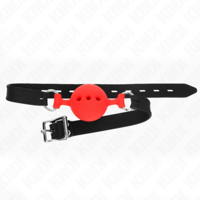 Kink - mordaça completa de silicone 55 x 2 cm com bola de 4,5 cm tamanho m vermelho ajustável 35-51 cm kink collar & gag caliente. Pt