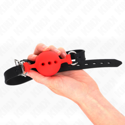 Alternative view of KINK - MORDAÇA COMPLETA DE SILICONE 55 x 2 CM COM BOLA DE 4,5 CM TAMANHO M VERMELHO AJUSTÁVEL 35-51 CM