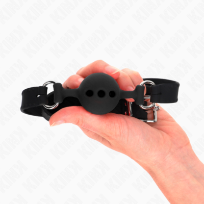 KINK - MORDAÇA COMPLETA DE SILICONE 55 X 2 CM COM BOLA DE 4 CM TAMANHO S PRETO AJUSTÁVEL 35-51 CM 8 Kink - mordaça completa de silicone 55 x 2 cm com bola de 4 cm tamanho s preto ajustável 35-51 cm kink collar & gag caliente. Pt