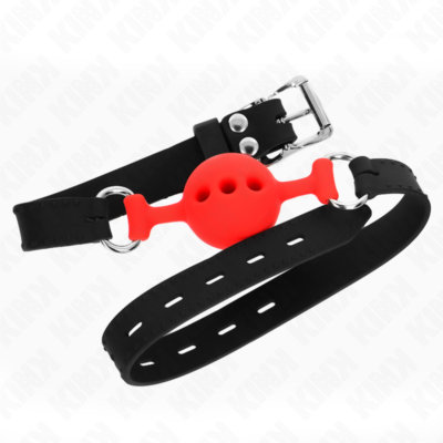 Kink - mordaça completa de silicone 55 x 2 cm com bola de 4 cm tamanho s vermelho ajustável 35-51 cm kink collar & gag caliente. Pt